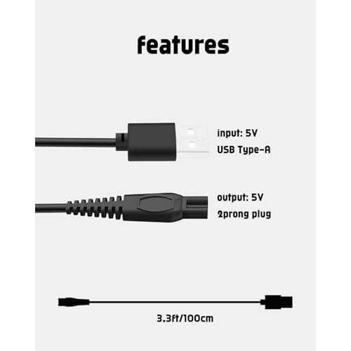 uijino Beard Club Trimmer Charger for Beard Club PT45 Charger and BT-Zero Body Trimmer, 1 Cleaning Brush, 3.3ft Power Cord