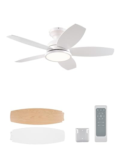 VONLUCE 36 Inch Ceiling Fan with Lights, White - Remote Control & Reversible Motor