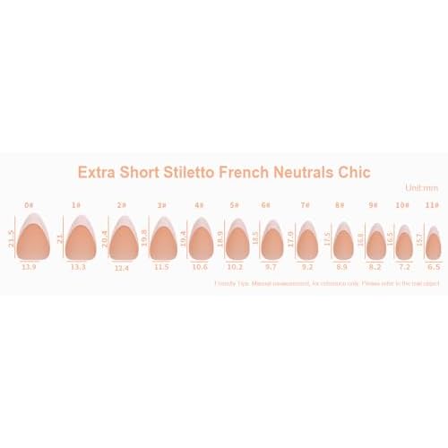 Allkem Soft Gel Nail Tips - Extra Short French Stiletto Nail Extensions Kit - 12 Sizes Short Full Cover Nails - Neutrals - Bold (360 Pieces)