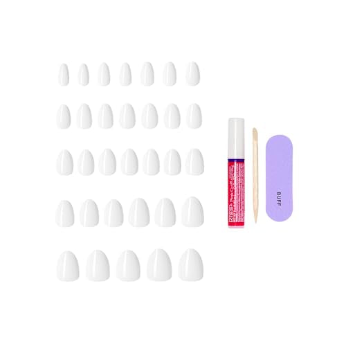KISS CORE Color Press On Nails Almond, Lyrical, White, 32 Count