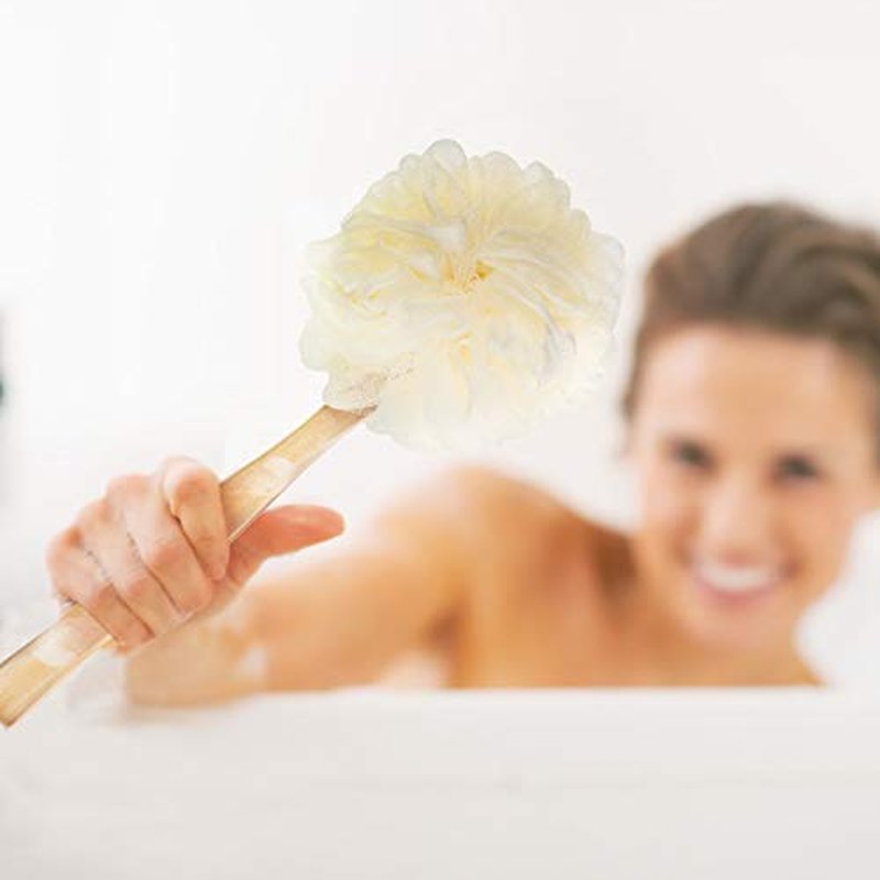 4 Pack Large Bath Puff Loofah Sponge with Long Handle Shower Loofah, Bath Body Back Brush, Spa Brush for Women and Men(4 Color)
