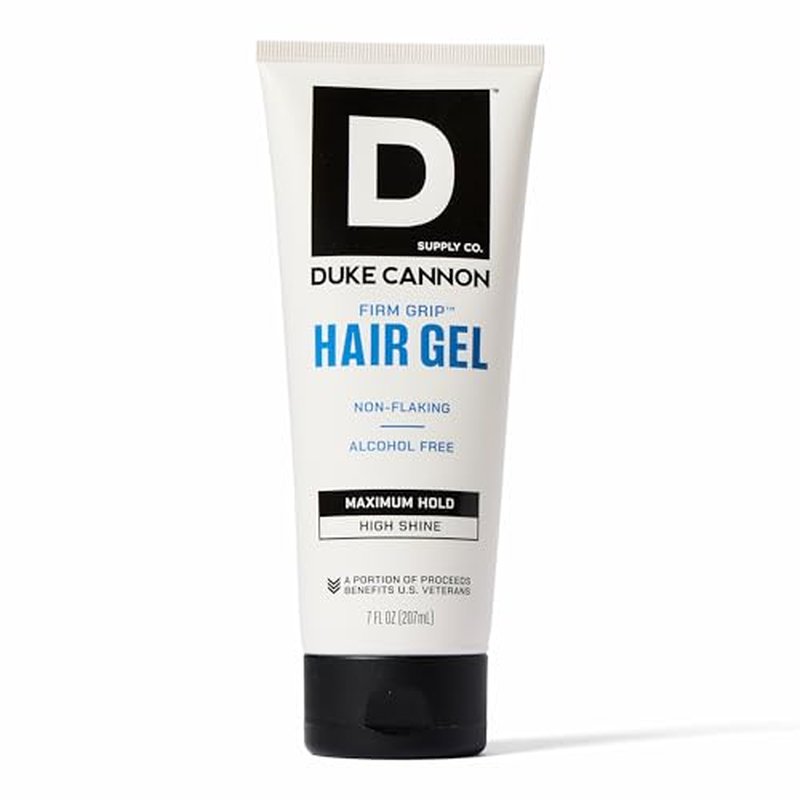Duke Cannon Firm Grip Hair Gel, 7 oz ? Maximum Hold, High Shine, Alcohol-Free, Water-Based Formula with Coconut Oil & Oat Extract, Ideal for Short to Medium Styles