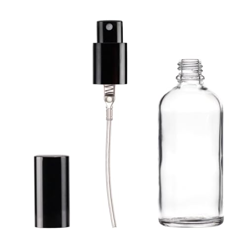 100ml Glass Spray Bottles Set with Fine Mist Nozzles - Refillable Travel Essential Oil Bottles - Transparent, 9 Pack
