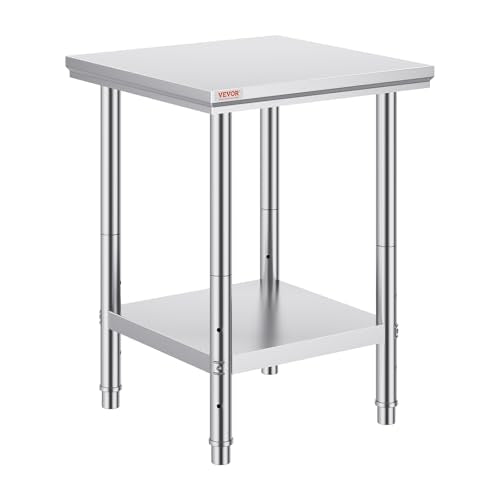 Stainless Steel Commercial Kitchen Prep Work Table - 24x24x32 Inch, Adjustable Undershelf, VEVOR