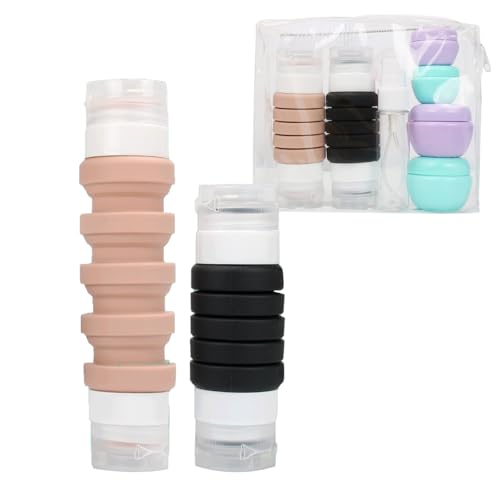 Travel Bottles Set for Toiletries ,Upgraded Version 4 in 2 Travel Containers-TSA Approved Travel Size Toiletries Leak Proof Silicone Squeezable Travel Accessories with Toiletry Bag and Box (Brown)