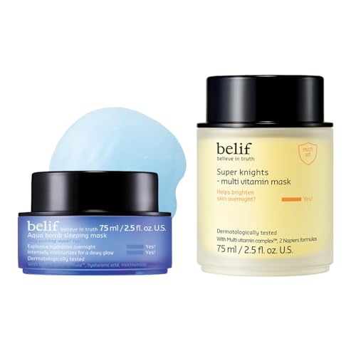 belif Overnight Skin Reset Duo - Aqua Bomb Sleeping Mask & Super Knights Multi Vitamin Mask with Niacinamide and Vitamin Complex for Intensive Hydration and Radiant Glow