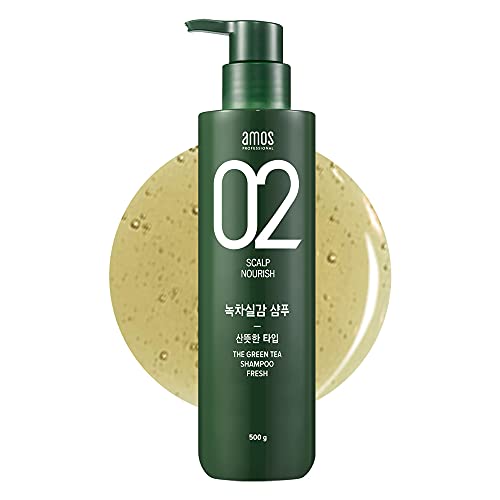 AMOS PROFESSIONAL Green Tea Shampoo for Oily Scalp, Anti-Hair Loss 17.6oz | Korean Salon Brand