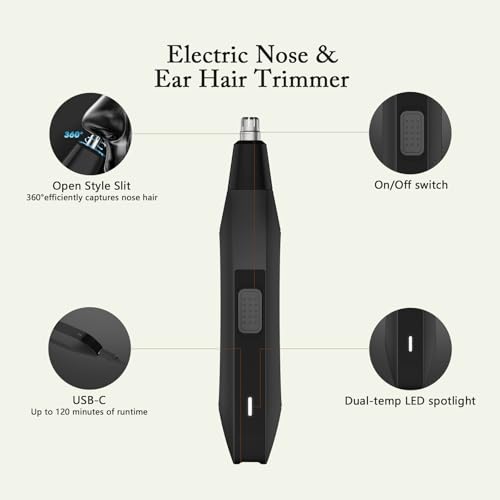 Soonsell Electric Nose Hair Trimmer for Men,Painless Nose Trimmer for Men,Powerful 8000RPM Motor,Easy to Clean,Wet/Dry Use