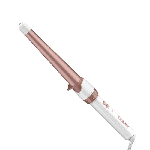 Conair Double Ceramic Tapered Curling Wand, Hair Wand Tapers 1¨ù Inch to ¨ú Inch to Produce Beachy Waves, 30 Heat Settings, For All Hair Types and Textures, White