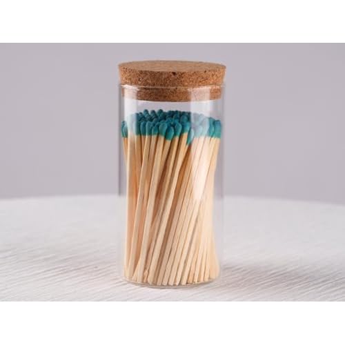 Colored Safety Matches | 4-Inch Long Matches in Glass Jar | Perfect for Lighting Candles | 150 PIECES | 10 CANDLES AND EXTRA EMPTY JAR GIFT (GREEN)