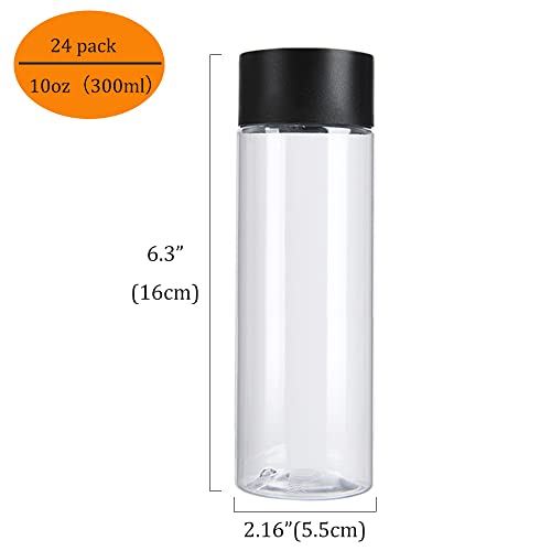 24 Pack 10 Oz Clear PET Plastic Juice Bottles with Black Lids – Food Grade, Reusable