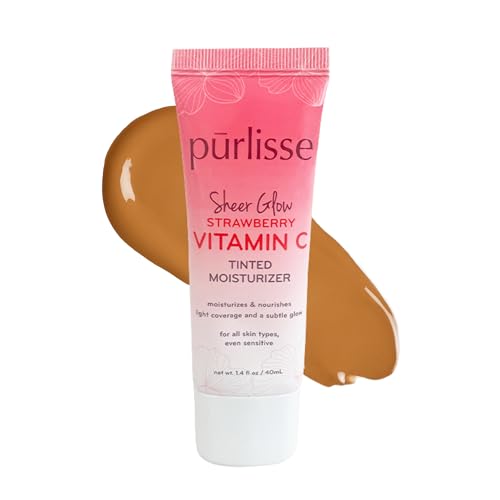 p?rlisse Sheer Glow Strawberry Vitamin C Tinted Moisturizer - Skin Tint Moisturizer Enriched with Antioxidants to Even Complexion - Dewy Light Coverage for All Skin Types - Tan Deep (1.4 oz)