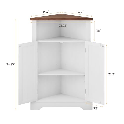 Farmhouse Corner Storage Cabinet with Barn Door - White Narrow Organizer