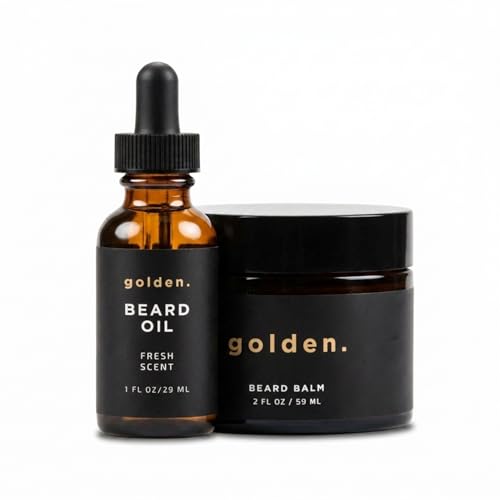 Golden Grooming Beard Bundle for Black Men - Fresh Scent - Natural Growth Kit with Balm & Oil