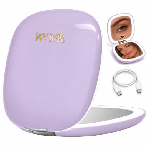 Lighted Makeup Mirror with 10X Magnification, Dimmable LED, Portable USB Rechargeable - Lavender