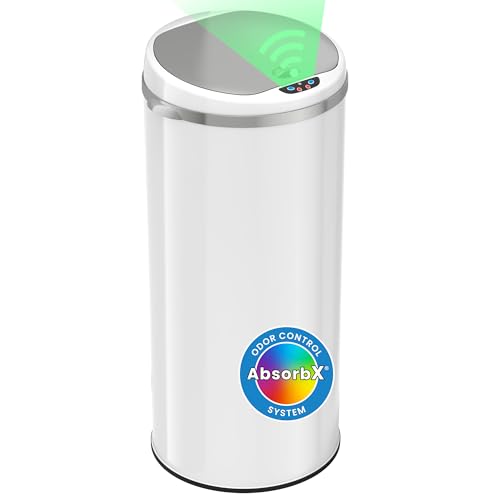 iTouchless 13 Gallon Round Sensor Trash Can with Lid - Alpine White