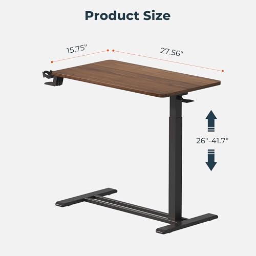 FitStand 28'' Mahogany Overbed Bedside Table with Wheels - Small Size