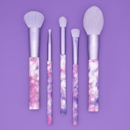 MODA Tie Dye, 5pc Full Face Makeup Brush Set, Includes - Blush, Complexion, Shadow, Crease, & Liner Brushes, Peaceful Purple