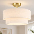 Semi Flush Ceiling Light 16.5'' with Linen Shade - Gold & Beige Variation