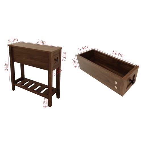 Narrow End Table with Drawer - Slim Nightstand for Living Room & Bedroom