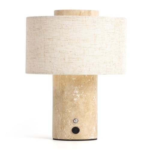 YMXYJM Marble Table Lamp - Rechargeable Travertine Touch Lamp with Dimming