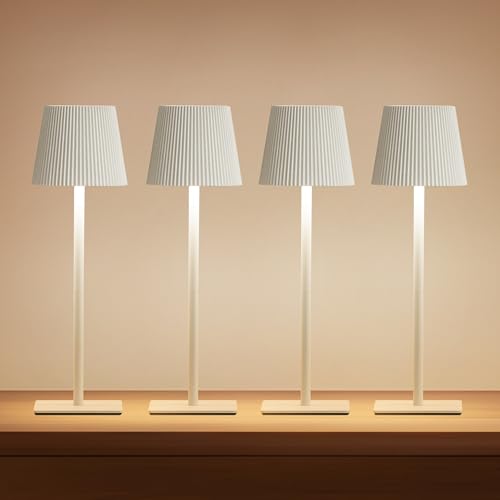Cordless Table Lamp 4 Pack - Rechargeable Battery, Adjustable Heights, Waterproof, Touch Dimming, White