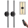 Black 24-inch Battery Operated Wall Sconce Set of 2 with Remote & Touch Control - Modern Rechargeable Lighting