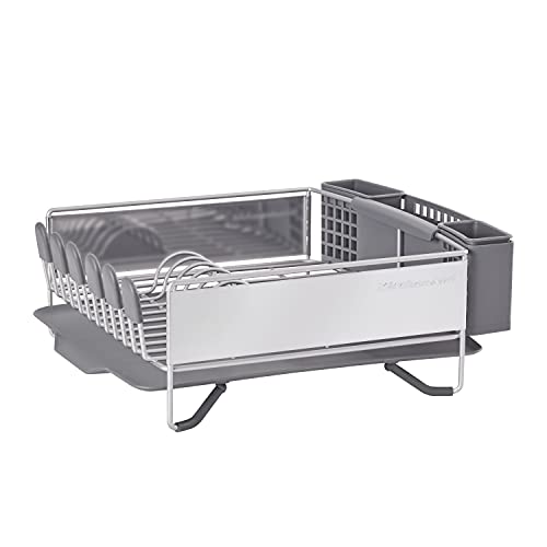 KitchenAid Compact Gray Dish Rack with Removable Flatware Caddy & Self-Draining Drainboard