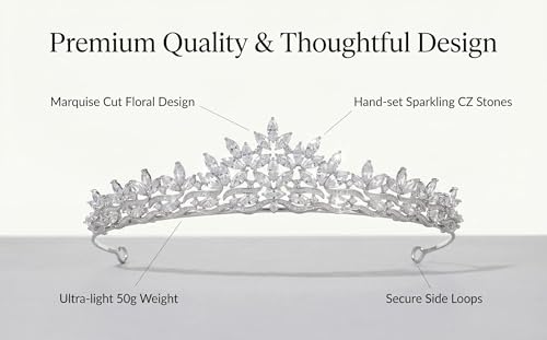 QXMYOO Silver Cubic Zirconia Bridal Tiara Small for Wedding Prom Quinceañera