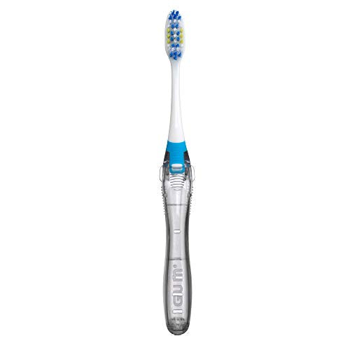 GUM Folding Travel Toothbrush 2 Pack - Compact Soft Bristle Toothbrush with Tongue Cleaner