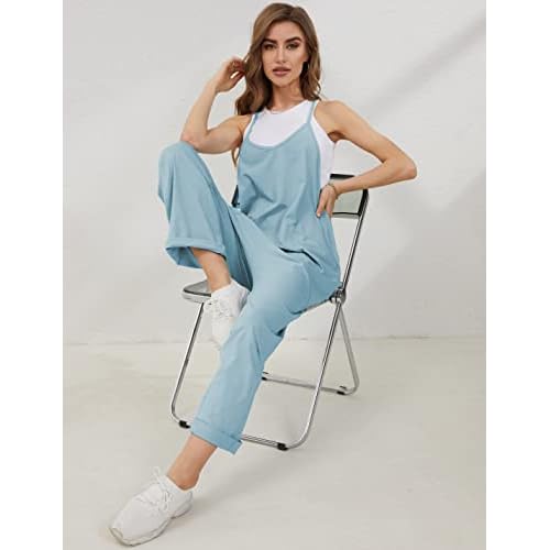Lentta Women's Causal Jumpsuits V Neck Sleeveless Harem Overalls Stretchy Adjustable Strap Romper with Pockets
