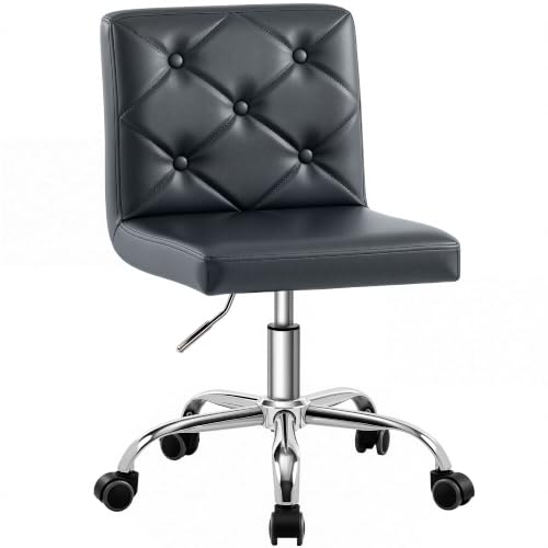 Adjustable PU Leather Office Chair with 360° Swivel & Armless Design - Home & Office Use