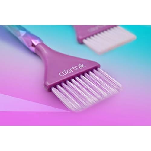 Colortrak The Aurora Collection Wide Color Brushes, Gem-Cut Handle, Tapered End, Stain-Free Metallic Finish, Matches Other The Aurora Collection Products, 2 Pack - 1xFirm Bristle, 1xFeather Bristle