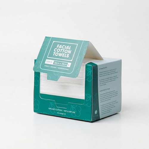 100% Cotton Facial Towels, Oeko-TEX Certified, 50 Pieces, Sterile and Biodegradable, Anti-Acne, Disposable Make-Up Remover Wipes, Ultra Soft, Organic
