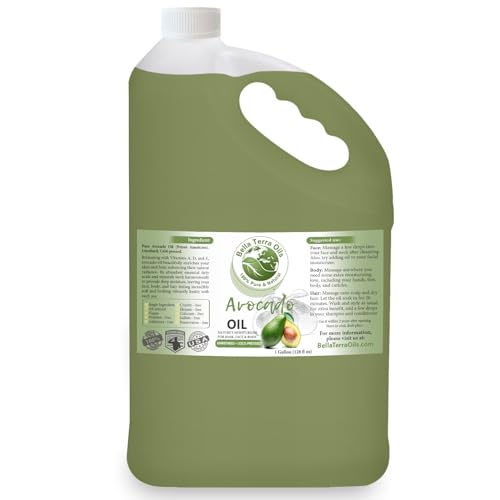 Bella Terra Oils Pure Avocado Oil for Skin and Hair Nourishment ? 1gallon, Rich in Nutrients, Hydrating, Shine Enhancer