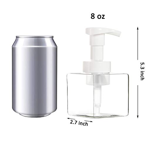 Youngever 5 Pack Clear Plastic Square Pump Bottles, Plastic Foaming Soap Dispenser, Refillable Plastic Pump Bottles with Travel Lock (8 Ounce)