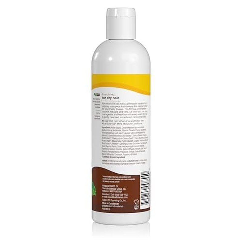 Alba Botanica More Moisture Shampoo, Coconut Milk, 12 Oz (Packaging May Vary) (Pack of 2)