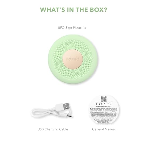 FOREO UFO 3 go Travel-friendly Face Mask Skincare Device - Face Moisturiser - Anti-Aging - Red Light - Warming - Facial Massage - Compact - App-connected - Pistachio
