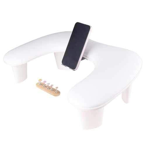 White Manicure Arm Rest with 360° Rotating Phone Holder for Nail Tech - MZCMSL