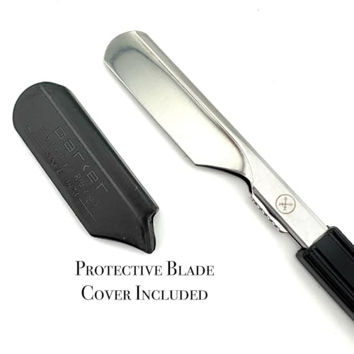 Parker Director Chrome Non-Folding Straight Barber Razor ? Japanese-Style Shavette with Stainless Steel Arm, Ergonomic Black Handle & Blade Protector Cap ? Ideal for Professionals - 5 Blades Included