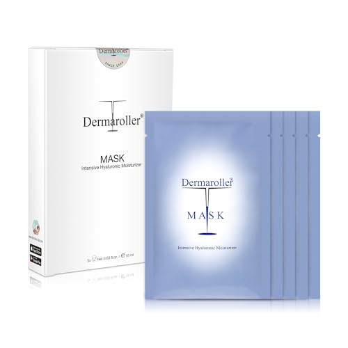 Dermaroller, Silk Face Masks Intensive Hyaluronic Acid Moisturizer with Matriyxl 3000 Tocopherol Boost Collagen Hydrate Dry Skin Reduce Fine Lines Wrinkles SingleUse Masks (5 masks)