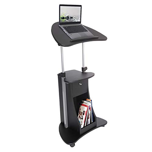 Black Adjustable Height Rolling Laptop Cart with Storage and Tilting Desktop — Techni Mobili