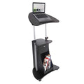 Black Adjustable Height Rolling Laptop Cart with Storage and Tilting Desktop — Techni Mobili