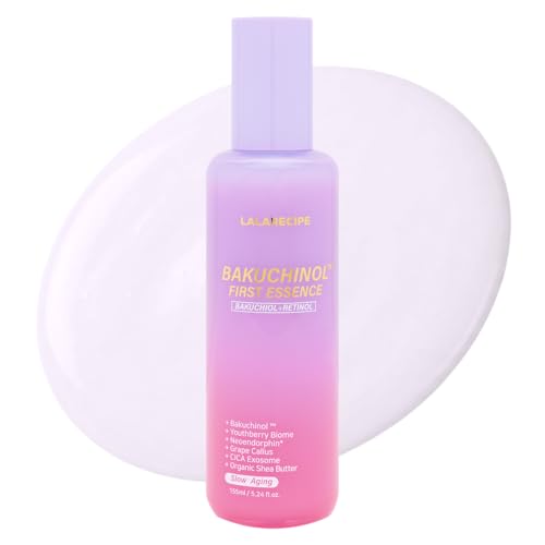 LALARECIPE Bakuchinol First Essence, Bakuchiol + Retinol Milky Toner with Peptides & Niacinamide, Fine Lines, Texture & Dark Spot Care, Korean Skincare for All Skin Types (5.24 Fl Oz / 155ml)