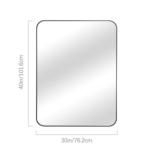 Black Bathroom Mirror 30x40 Inch Wall Mirror with Metal Frame - Horizontal/Vertical