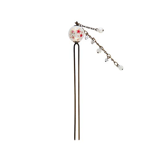 NOREN Hair Stick for Bun Kanzashi - Clear Beads Sakura White, Japanese Style Hairpin