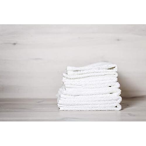 Washcloths 24 Pack 100% Cotton 12 x 12 Inches (White) Durable, Lightweight, Bath Rags, Wash Rag, Commercial Grade and Ultra Absorbent Cleaning Towels