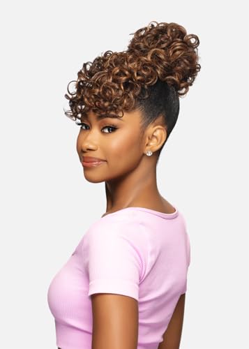 Wavy Bun & Side Bang Hairpiece - 99J Red Burgundy Wine, Heat-Resistant Faux Fiber
