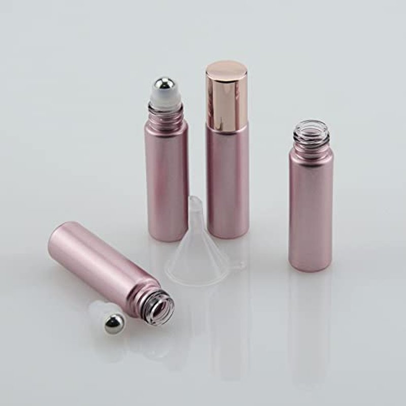 8PCS 10ml Rose Gold Frosted Glass Essential Oil Roller Bottles Leak Proof Glass Bottle with Stainless Steel Balls and Anodized Aluminum Screw Cap for Perfume & Aromatherapy Oils