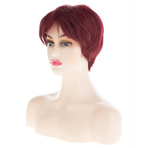 RicHyun Burgundy Pixie Cut Wig with Bangs – Short Natural Synthetic Wig for Women